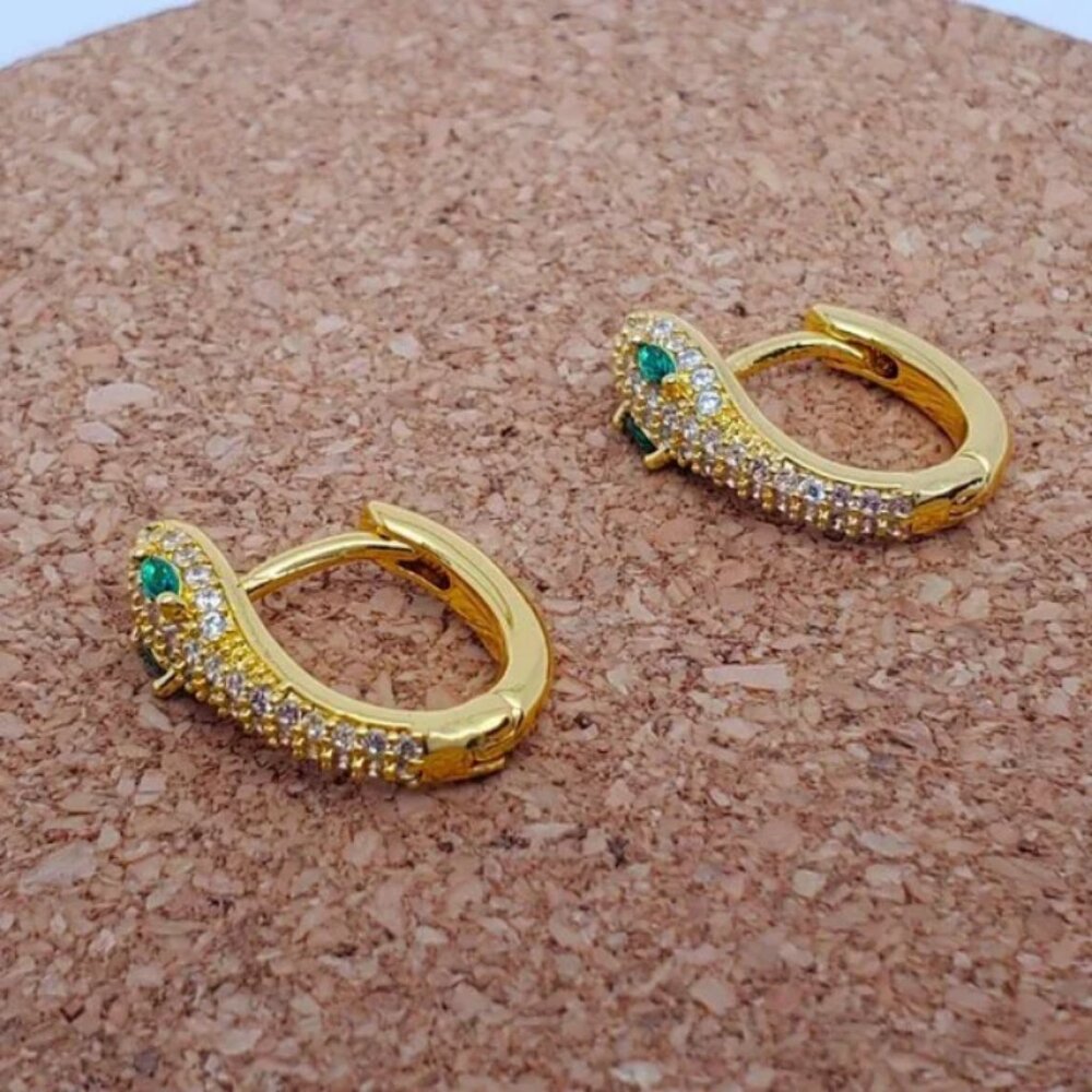 14K Gold 2ct Green Emerald 1ct Diamond Mens Huggie Hoop Gemstone Earrings NEW - Picture 4 of 8